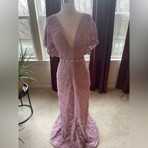 handmade crochet vintage inspired beaded wedding or formal gown & crystal belt